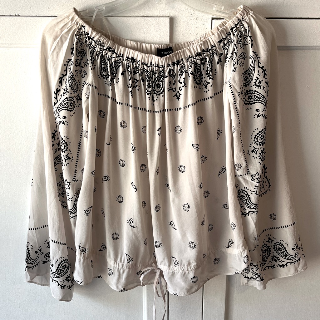 Theory Odettah Bandana Silk Off The Shoulder Top Xs